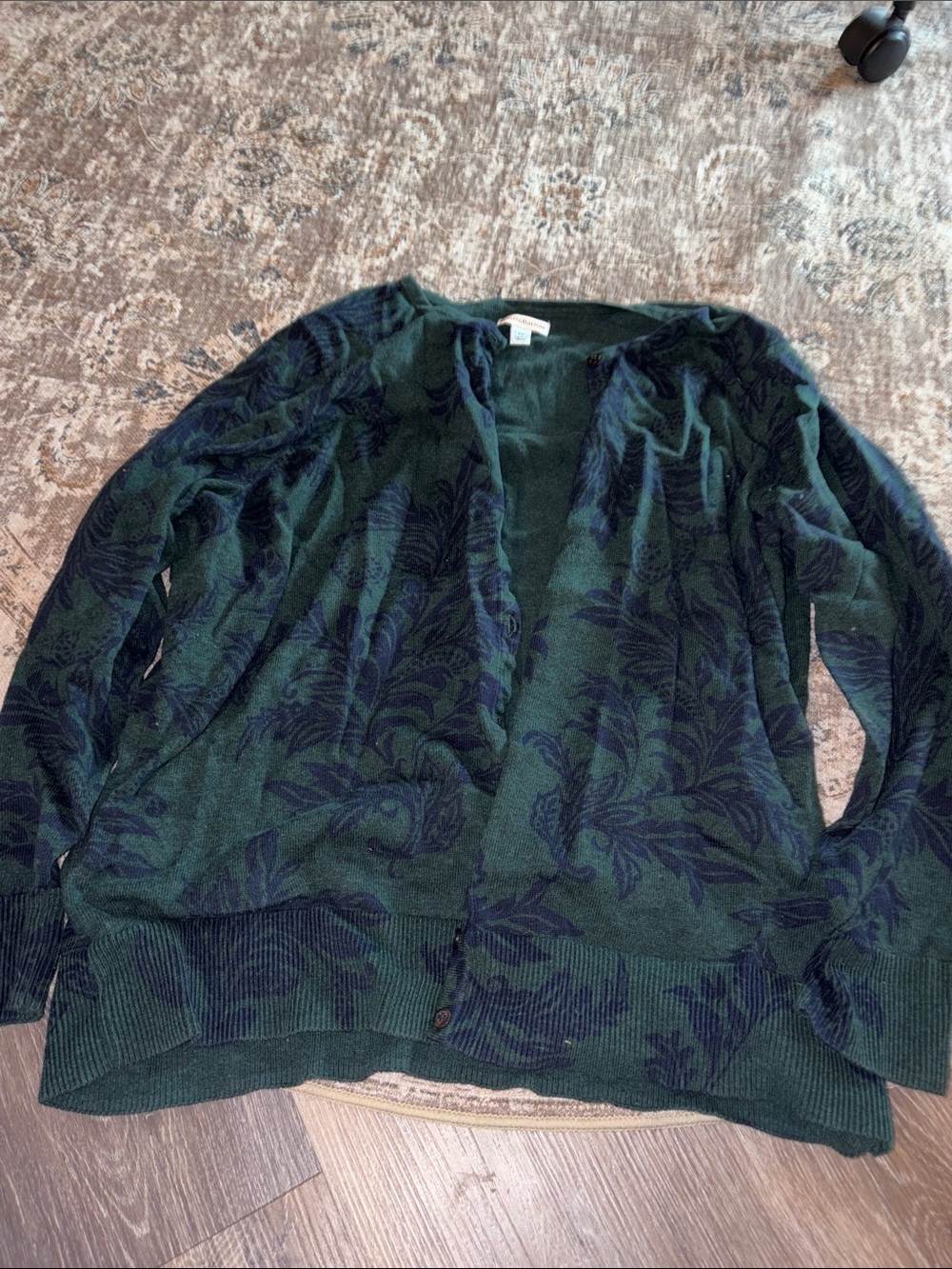 croft & barrow Dark Green and Navy Patterned Button Cardigan - Picture 4 of 4